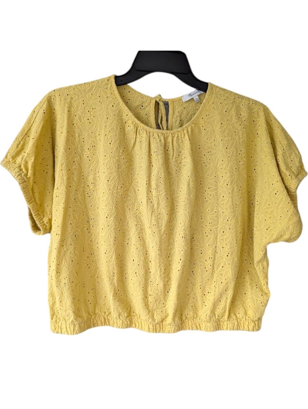 Madewell Yellow Eyelet Puff Sleeve Crop Top Blouse Womens XL Cotton 23x20